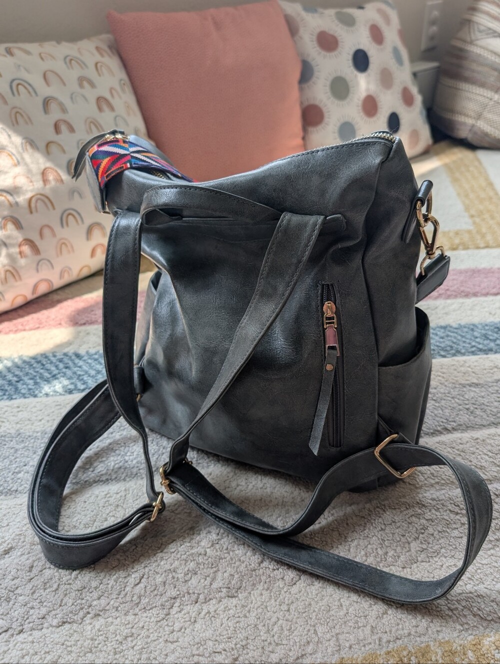 Modern+Chic Brielle Backpack Purse Convertible Bag Vegan Grey Removable Strap - Picture 2 of 11